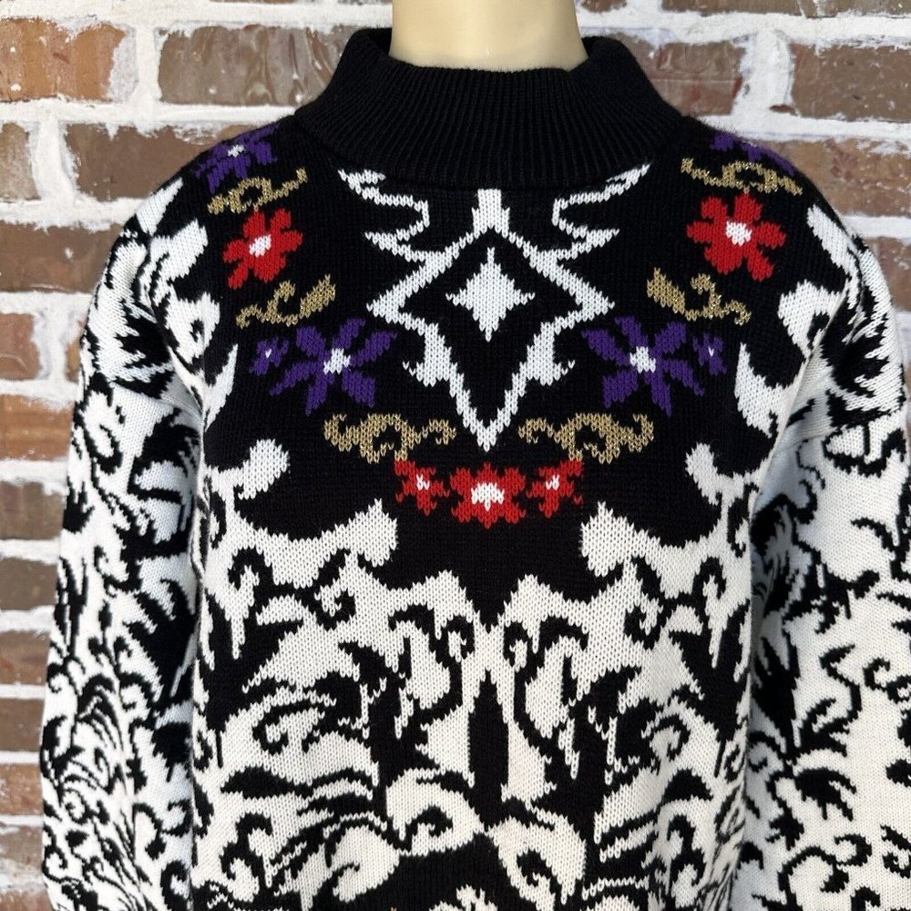 VTG 1980s Trimmings Sweater Women's Small Floral Multi Mock Neck Oversized EUC - Picture 5 of 12